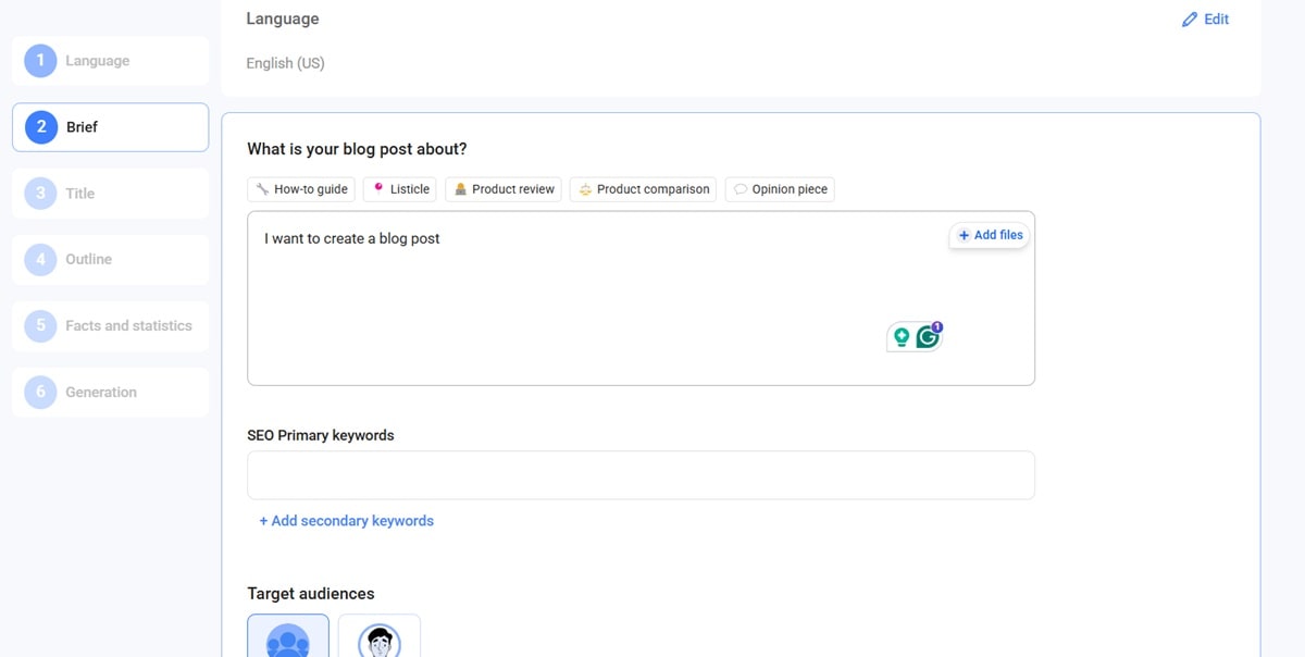 Anyword's interface for data-backed AI content writing